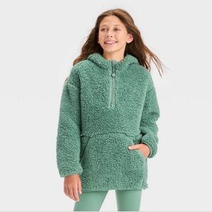 Girls All in Motion Green Warm Sherpa Hoodie Jacket Quarter Zip size XL 14